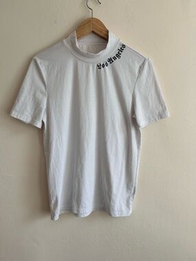 “Los Angeles” Mock Neck Tee White/Gothic Type / S